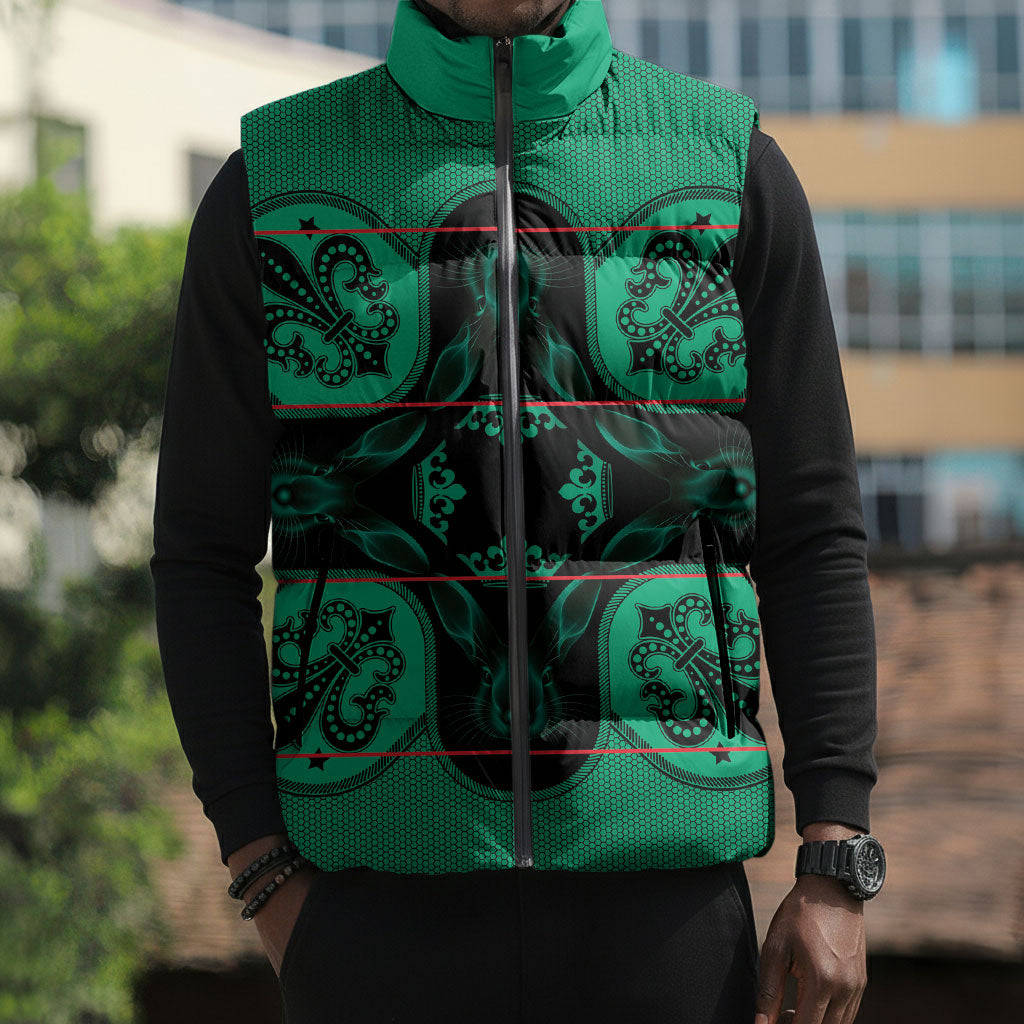 Bafokeng Rabbit Crown Palesa ea kharanium Sleeveless Puffer Jacket Green Seanamarena Basotho Blanket Inspired