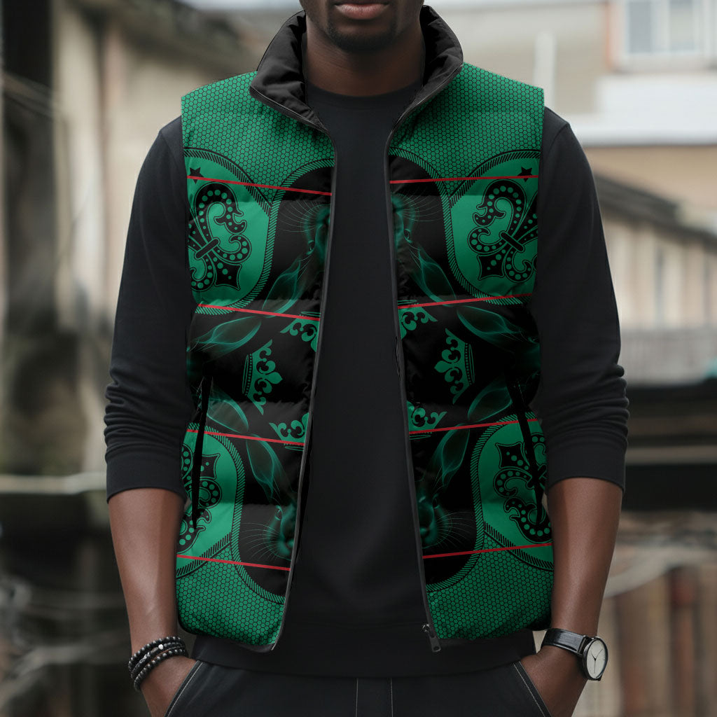 Bafokeng Rabbit Crown Palesa ea kharanium Sleeveless Puffer Jacket Green Seanamarena Basotho Blanket Inspired