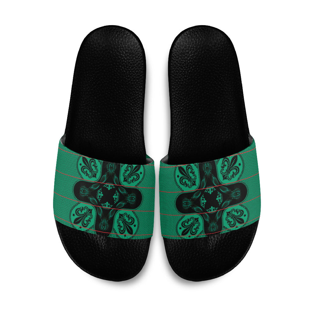 Bafokeng Rabbit Crown Palesa ea kharanium Slide Sandals Green Seanamarena Basotho Blanket Inspired