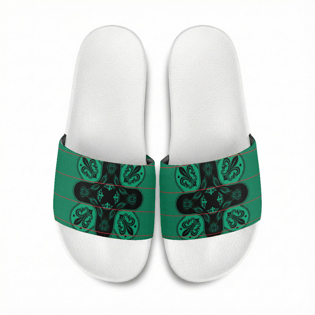 Bafokeng Rabbit Crown Palesa ea kharanium Slide Sandals Green Seanamarena Basotho Blanket Inspired