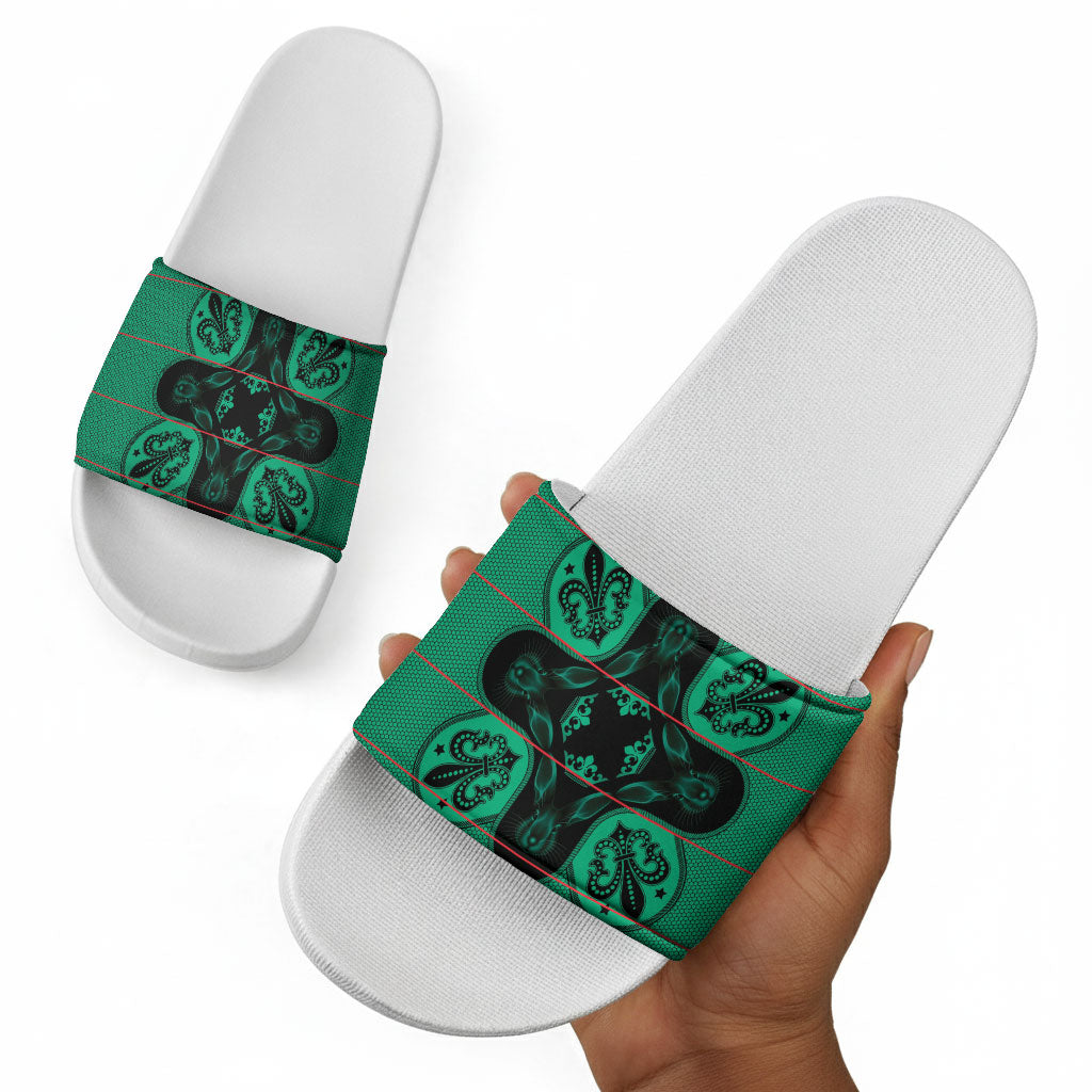 Bafokeng Rabbit Crown Palesa ea kharanium Slide Sandals Green Seanamarena Basotho Blanket Inspired