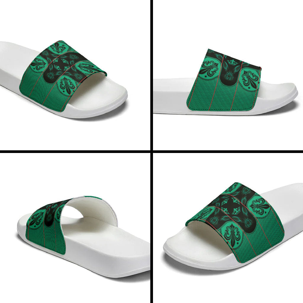 Bafokeng Rabbit Crown Palesa ea kharanium Slide Sandals Green Seanamarena Basotho Blanket Inspired