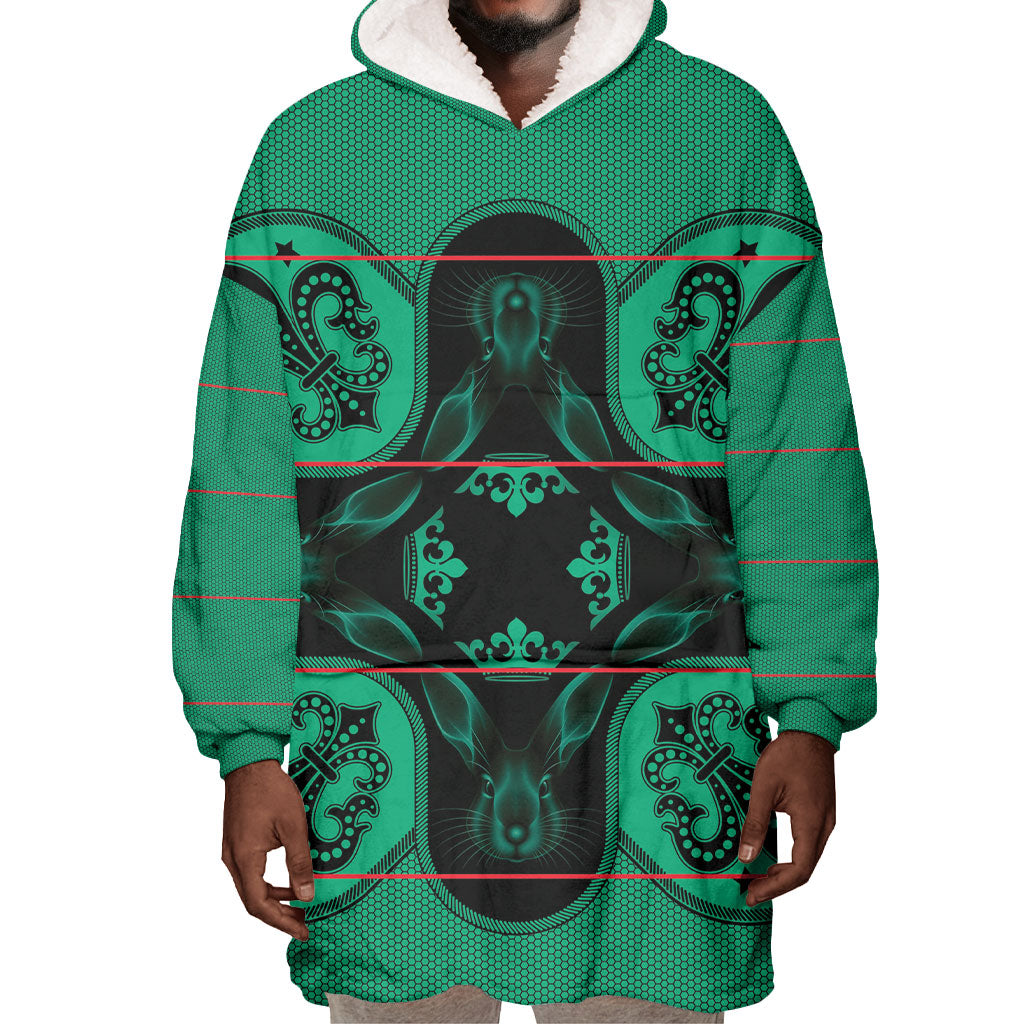 Bafokeng Rabbit Crown Palesa ea kharanium Wearable Blanket Hoodie Green Seanamarena Basotho Blanket Inspired