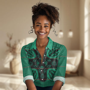 Bafokeng Rabbit Crown Palesa ea kharanium Women Casual Shirt Green Seanamarena Basotho Blanket Inspired