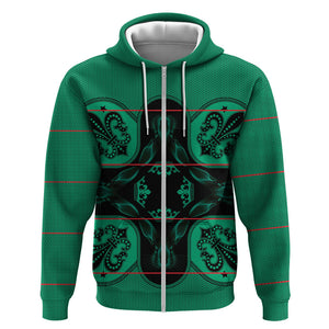 Bafokeng Rabbit Crown Palesa ea kharanium Zip Hoodie Green Seanamarena Basotho Blanket Inspired