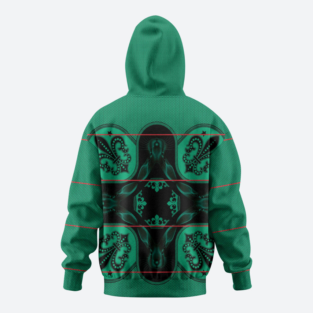 Bafokeng Rabbit Crown Palesa ea kharanium Zip Hoodie Green Seanamarena Basotho Blanket Inspired