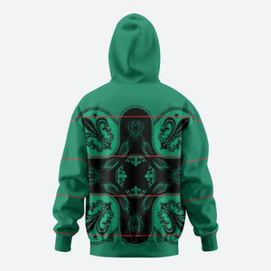 Bafokeng Rabbit Crown Palesa ea kharanium Zip Hoodie Green Seanamarena Basotho Blanket Inspired