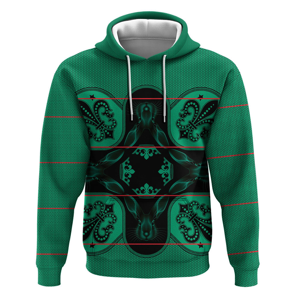 Bafokeng Rabbit Crown Palesa ea kharanium Zip Hoodie Green Seanamarena Basotho Blanket Inspired