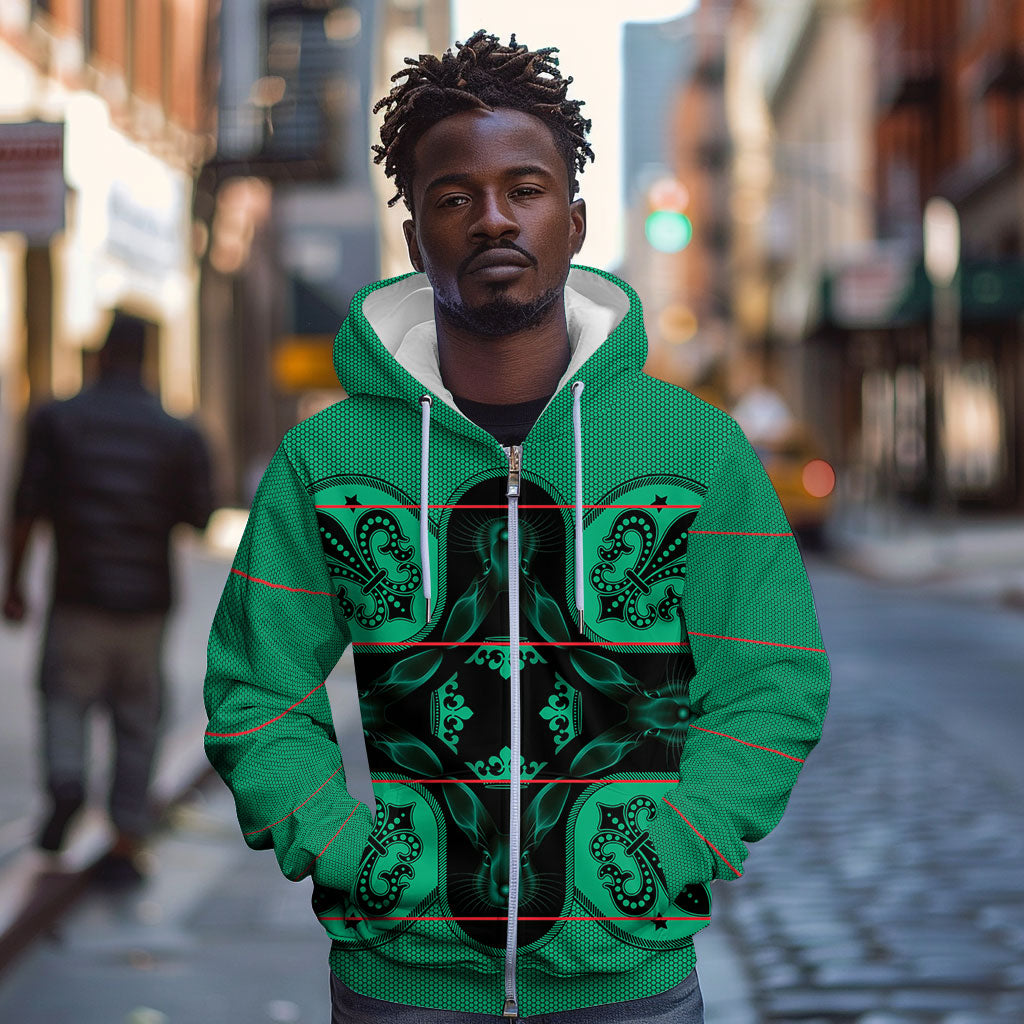 Bafokeng Rabbit Crown Palesa ea kharanium Zip Hoodie Green Seanamarena Basotho Blanket Inspired