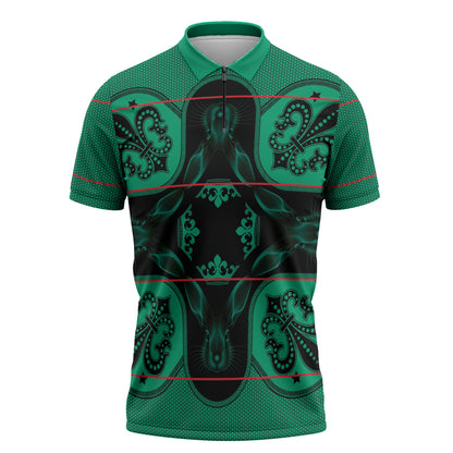 Bafokeng Rabbit Crown Palesa ea kharanium Zipper Polo Shirt Green Seanamarena Basotho Blanket Inspired