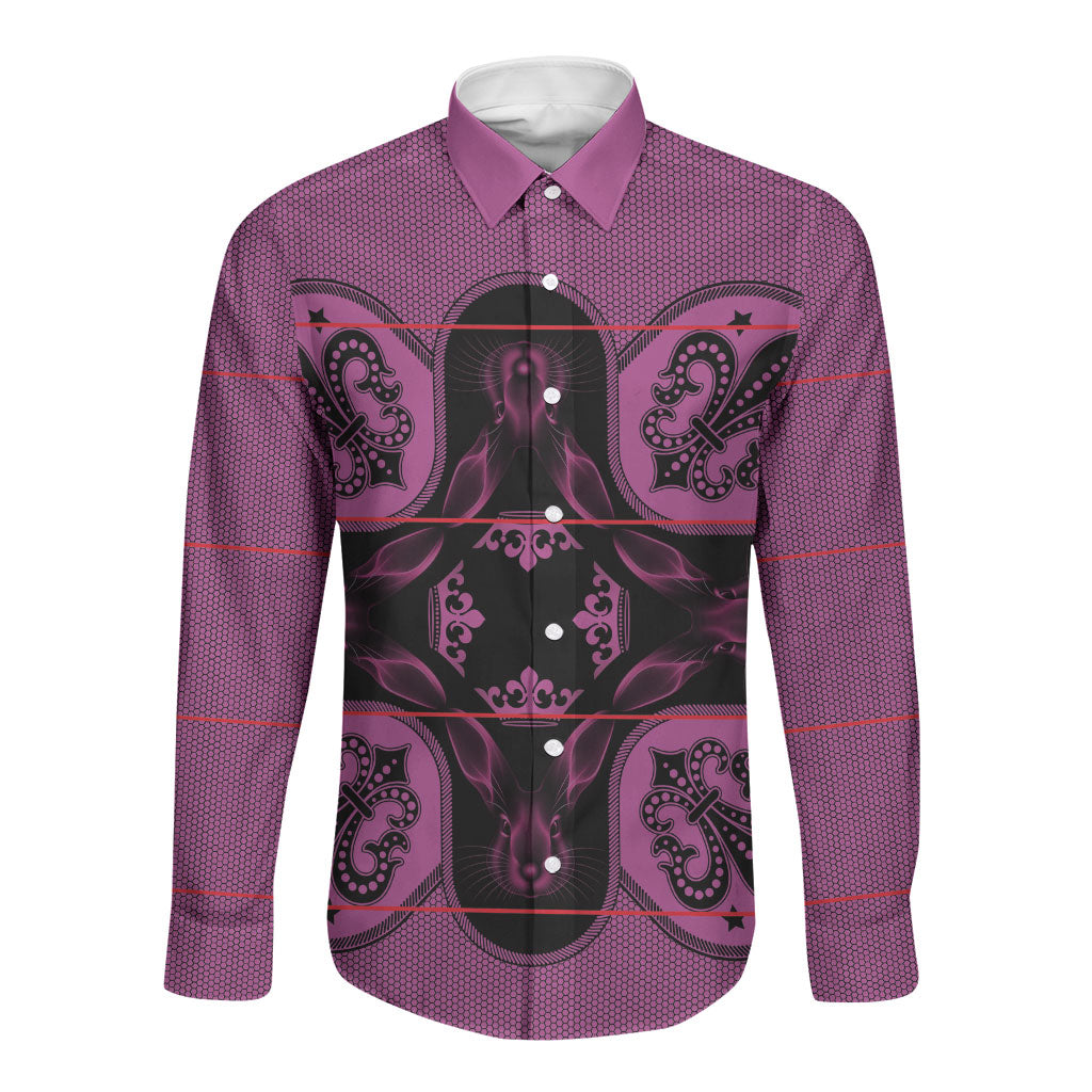 Bafokeng Rabbit Crown Palesa ea kharanium Long Sleeve Button Shirt Pink Seanamarena Basotho Blanket Inspired
