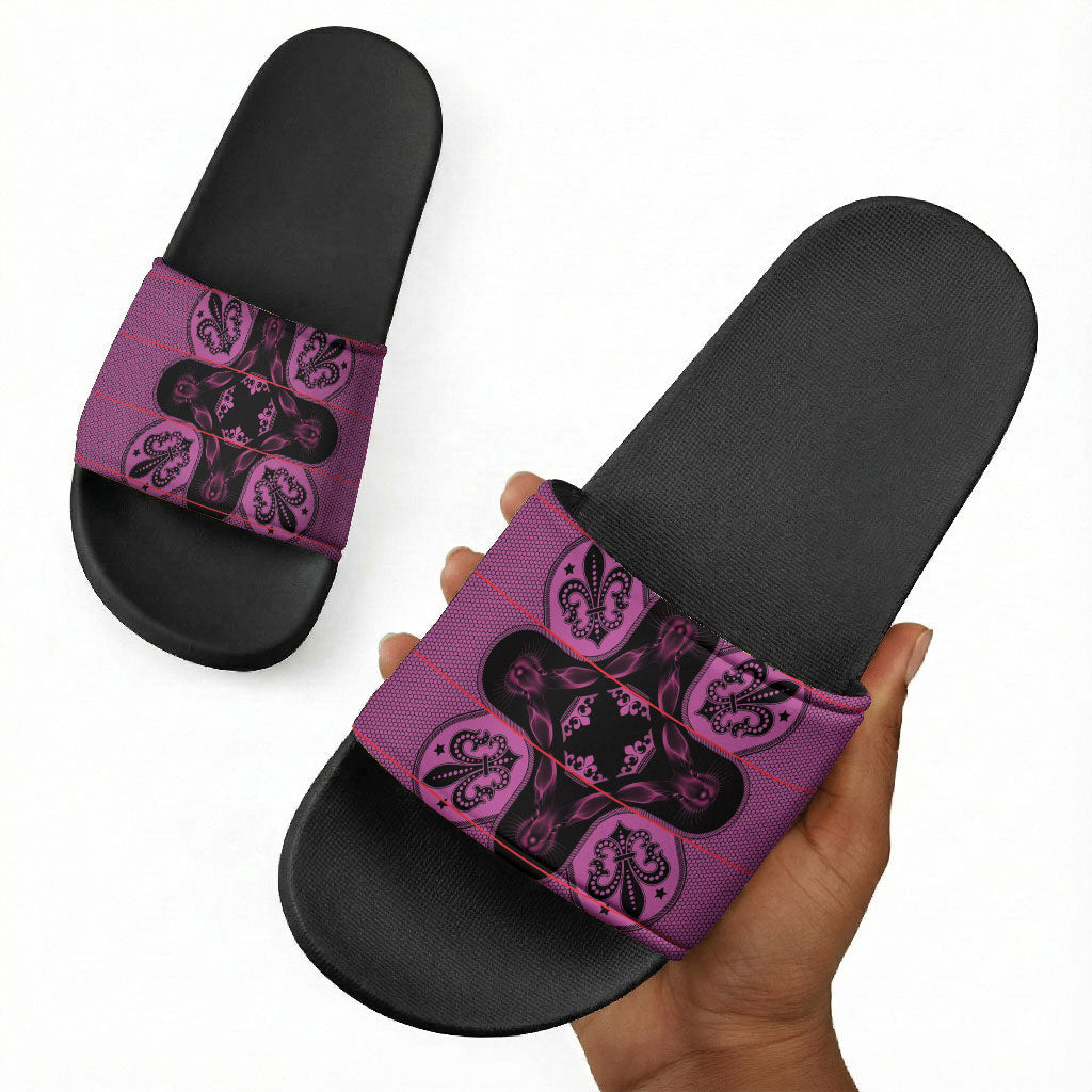 Bafokeng Rabbit Crown Palesa ea kharanium Slide Sandals Pink Seanamarena Basotho Blanket Inspired