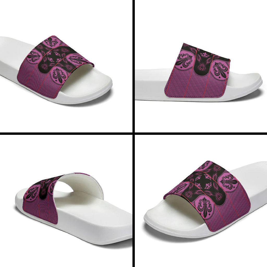 Bafokeng Rabbit Crown Palesa ea kharanium Slide Sandals Pink Seanamarena Basotho Blanket Inspired