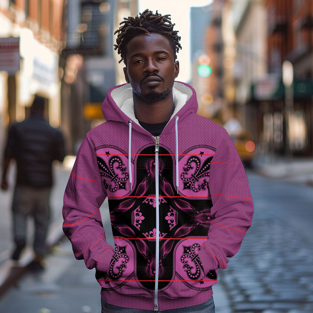 Bafokeng Rabbit Crown Palesa ea kharanium Zip Hoodie Pink Seanamarena Basotho Blanket Inspired