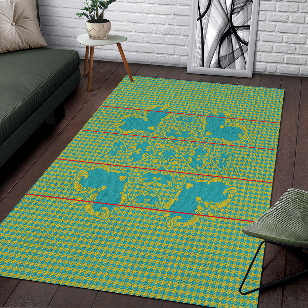 Green Hearts Crown Traditional Geometry Area Rug Seanamarena Basotho Blanket Inspired