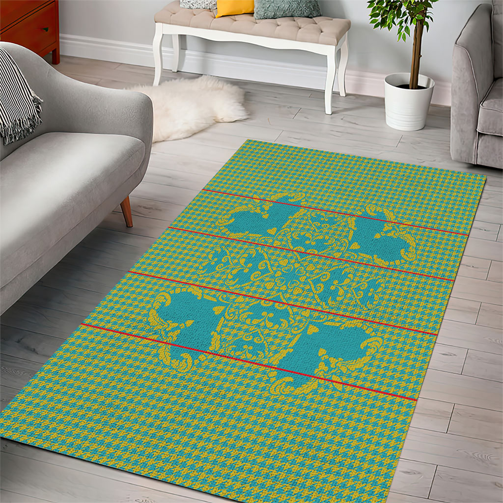 Green Hearts Crown Traditional Geometry Area Rug Seanamarena Basotho Blanket Inspired