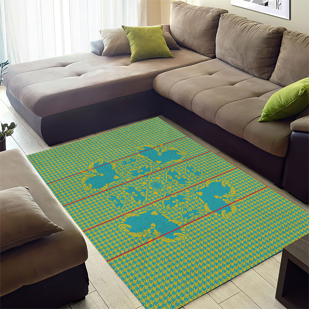 Green Hearts Crown Traditional Geometry Area Rug Seanamarena Basotho Blanket Inspired