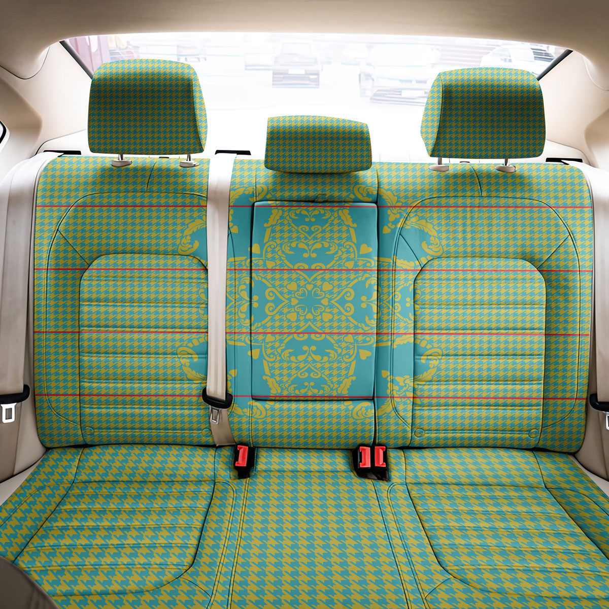 Green Hearts Crown Traditional Geometry Back Car Seat Cover Seanamarena Basotho Blanket Inspired