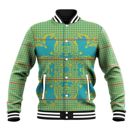 Green Hearts Crown Traditional Geometry Baseball Jacket Seanamarena Basotho Blanket Inspired