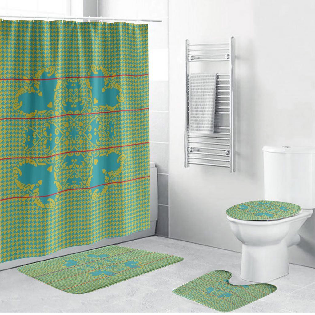 Green Hearts Crown Traditional Geometry Bathroom Set Seanamarena Basotho Blanket Inspired