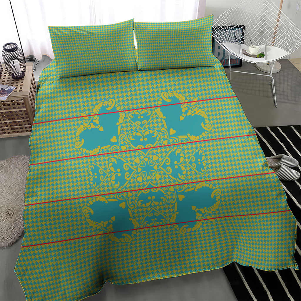 Green Hearts Crown Traditional Geometry Bedding Set Seanamarena Basotho Blanket Inspired
