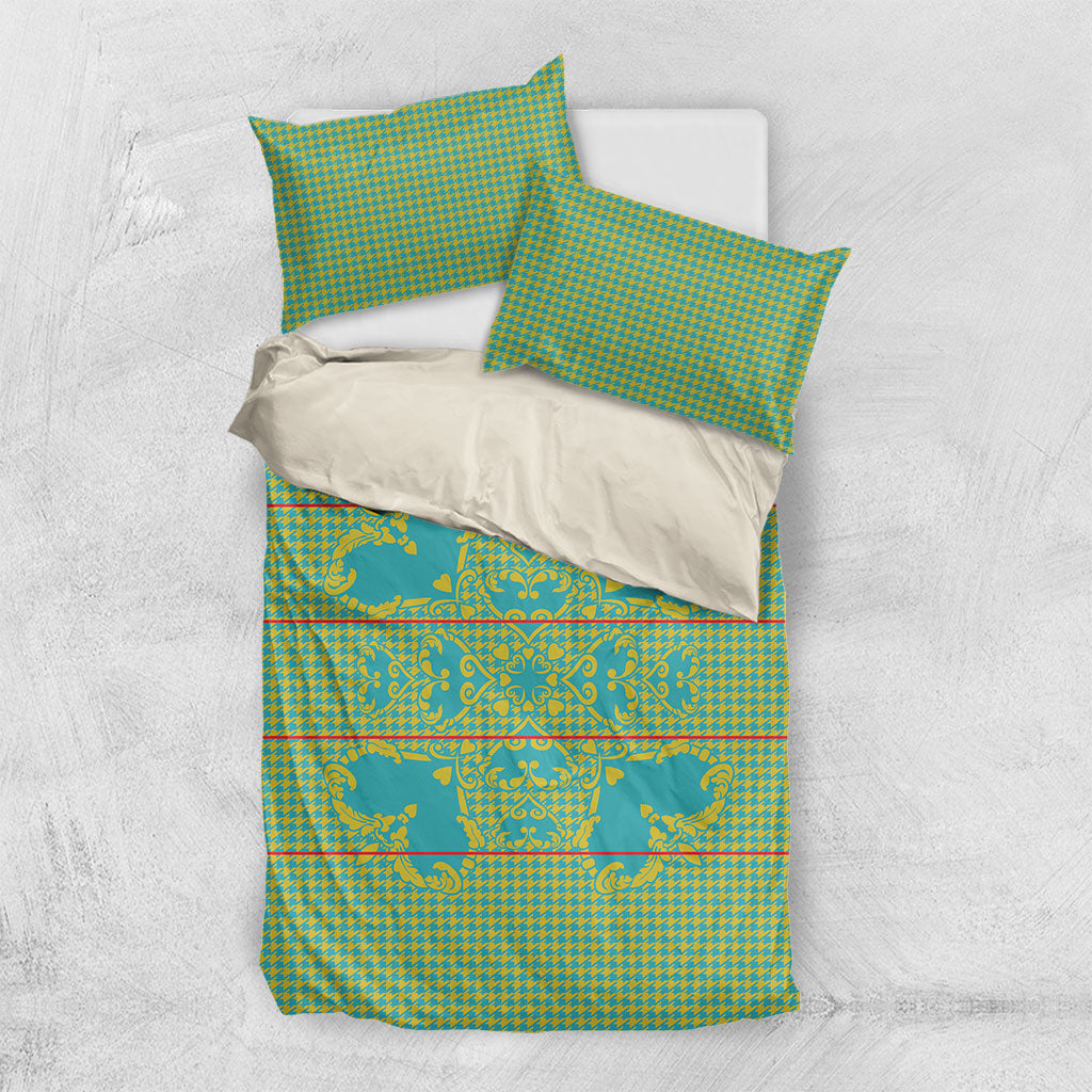 Green Hearts Crown Traditional Geometry Bedding Set Seanamarena Basotho Blanket Inspired