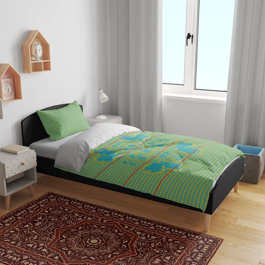 Green Hearts Crown Traditional Geometry Bedding Set Seanamarena Basotho Blanket Inspired