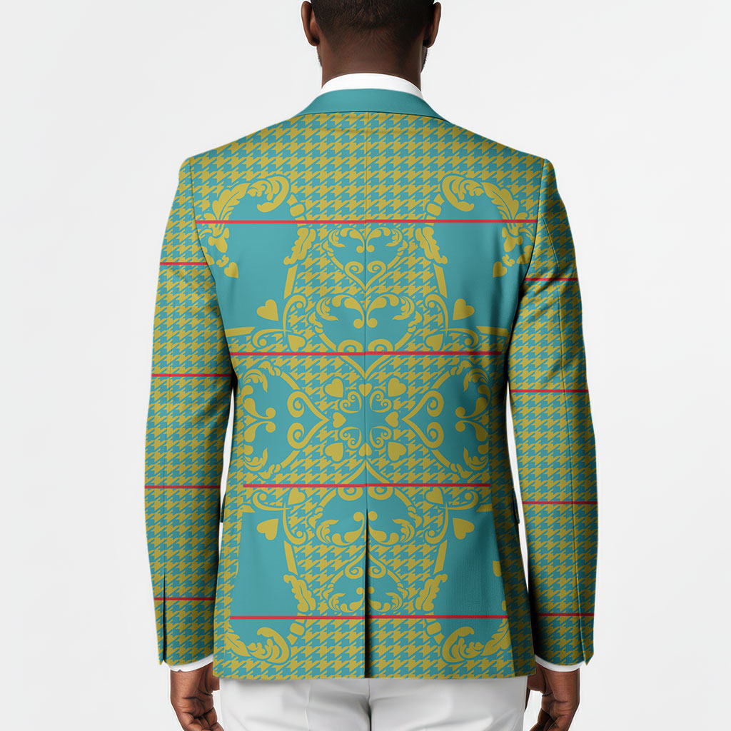 Green Hearts Crown Traditional Geometry Blazer Seanamarena Basotho Blanket Inspired
