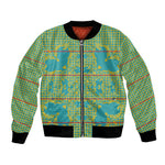 Green Hearts Crown Traditional Geometry Bomber Jacket Seanamarena Basotho Blanket Inspired