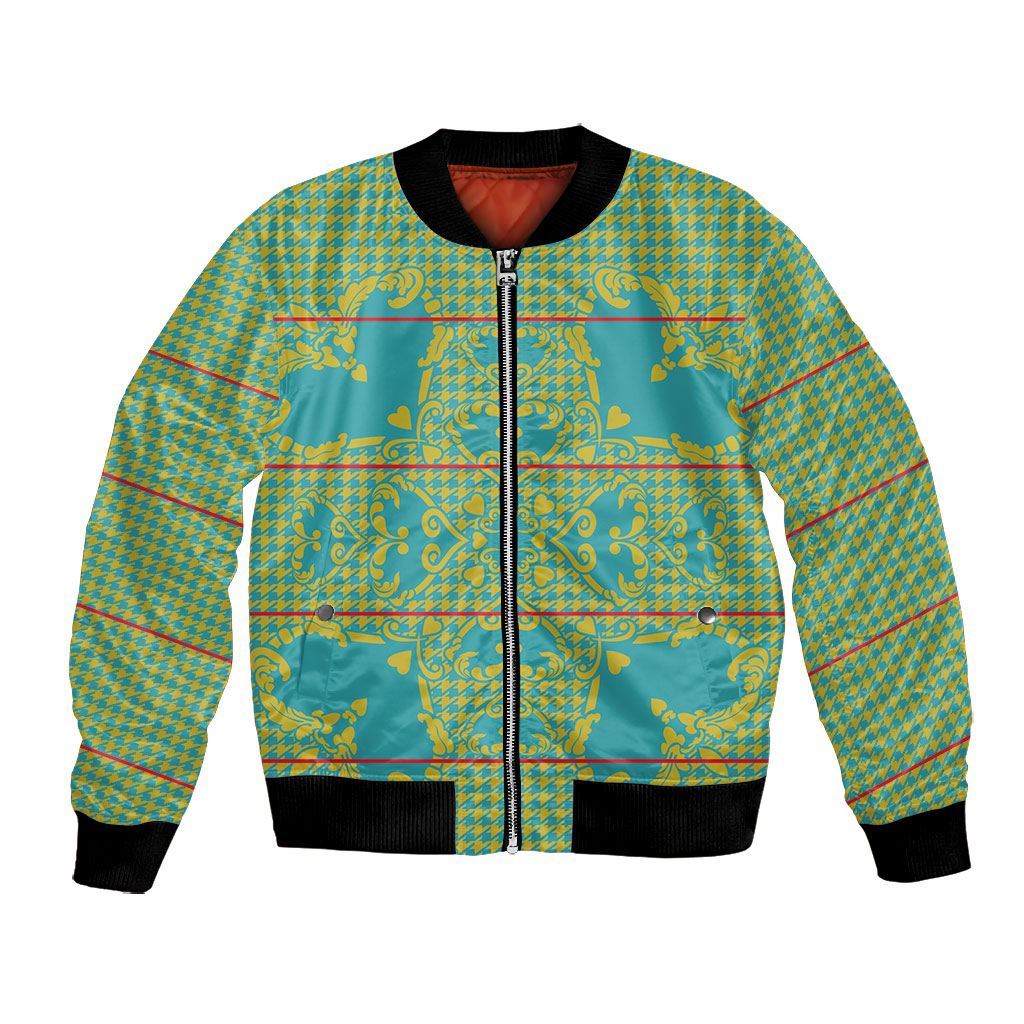 Green Hearts Crown Traditional Geometry Bomber Jacket Seanamarena Basotho Blanket Inspired