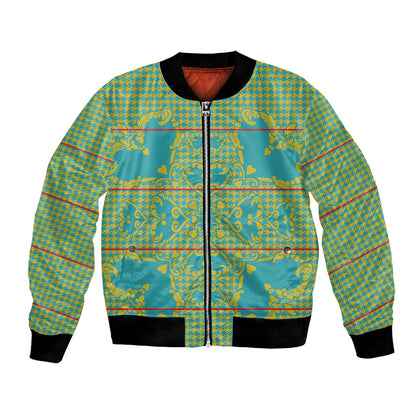 Green Hearts Crown Traditional Geometry Bomber Jacket Seanamarena Basotho Blanket Inspired