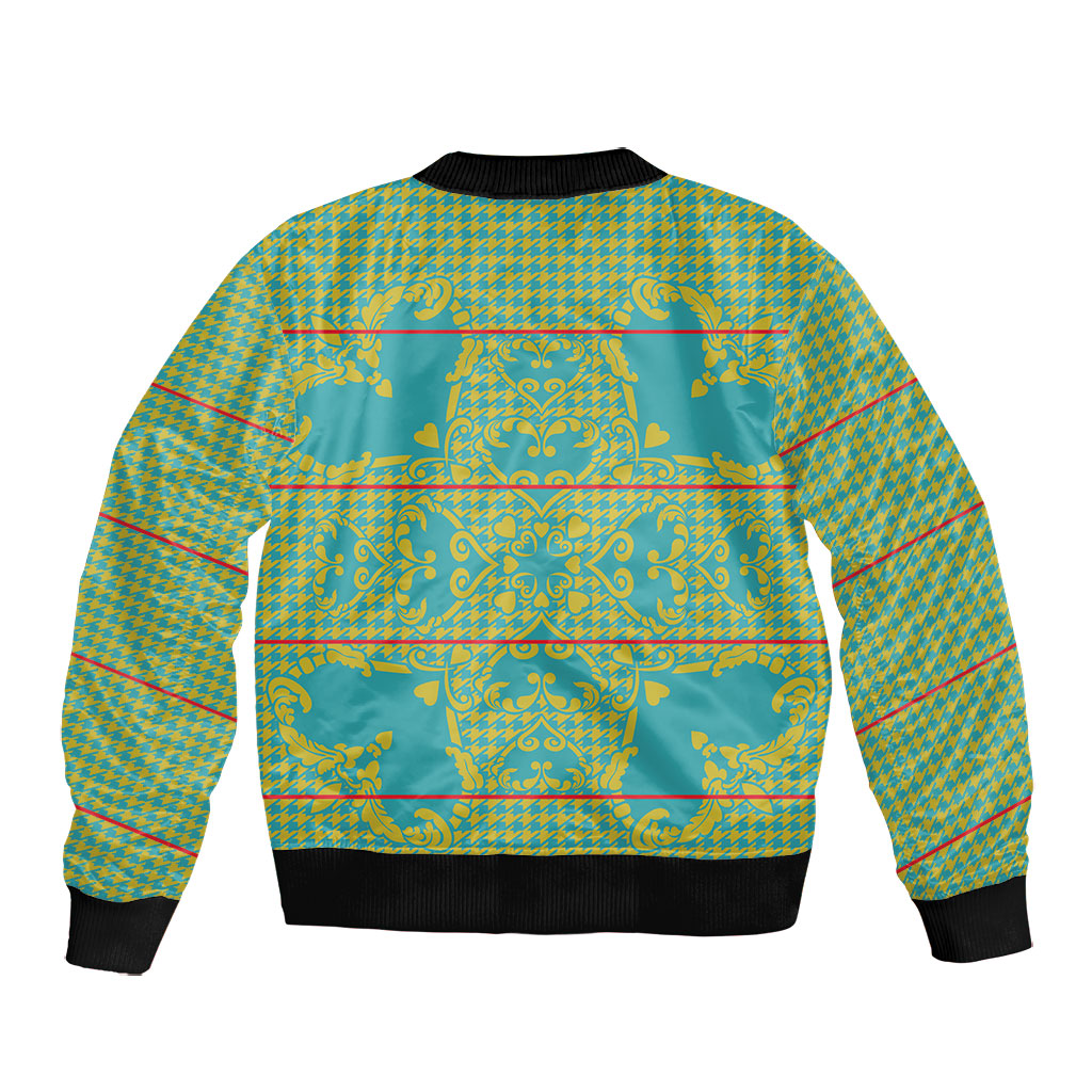 Green Hearts Crown Traditional Geometry Bomber Jacket Seanamarena Basotho Blanket Inspired