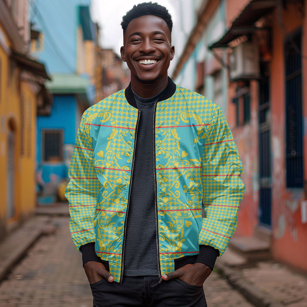 Green Hearts Crown Traditional Geometry Bomber Jacket Seanamarena Basotho Blanket Inspired