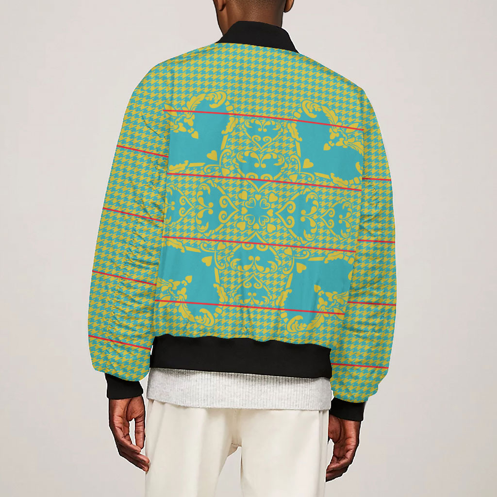 Green Hearts Crown Traditional Geometry Bomber Jacket Seanamarena Basotho Blanket Inspired