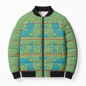 Green Hearts Crown Traditional Geometry Bomber Puffer Jacket Seanamarena Basotho Blanket Inspired