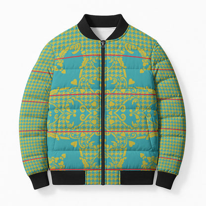 Green Hearts Crown Traditional Geometry Bomber Puffer Jacket Seanamarena Basotho Blanket Inspired