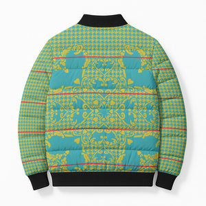 Green Hearts Crown Traditional Geometry Bomber Puffer Jacket Seanamarena Basotho Blanket Inspired