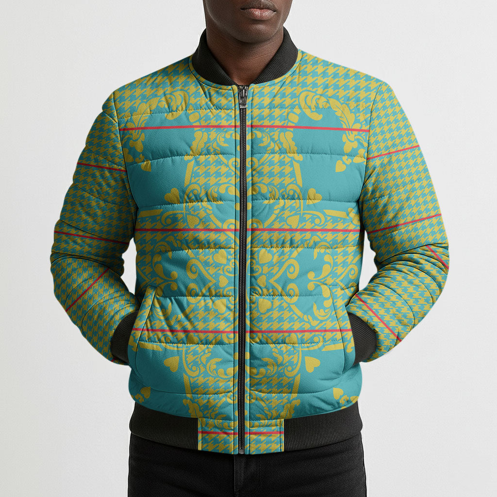 Green Hearts Crown Traditional Geometry Bomber Puffer Jacket Seanamarena Basotho Blanket Inspired