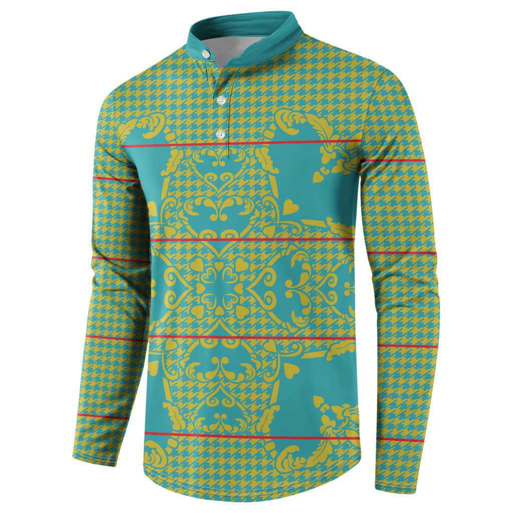 Green Hearts Crown Traditional Geometry Button Sweatshirt Seanamarena Basotho Blanket Inspired