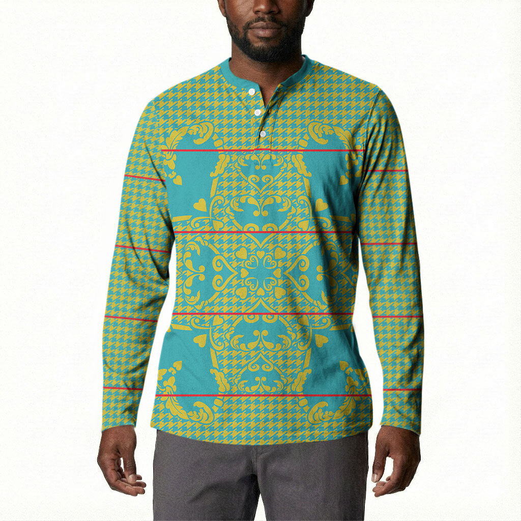 Green Hearts Crown Traditional Geometry Button Sweatshirt Seanamarena Basotho Blanket Inspired