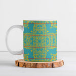 Green Hearts Crown Traditional Geometry Ceramic Mug Seanamarena Basotho Blanket Inspired