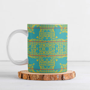 Green Hearts Crown Traditional Geometry Ceramic Mug Seanamarena Basotho Blanket Inspired