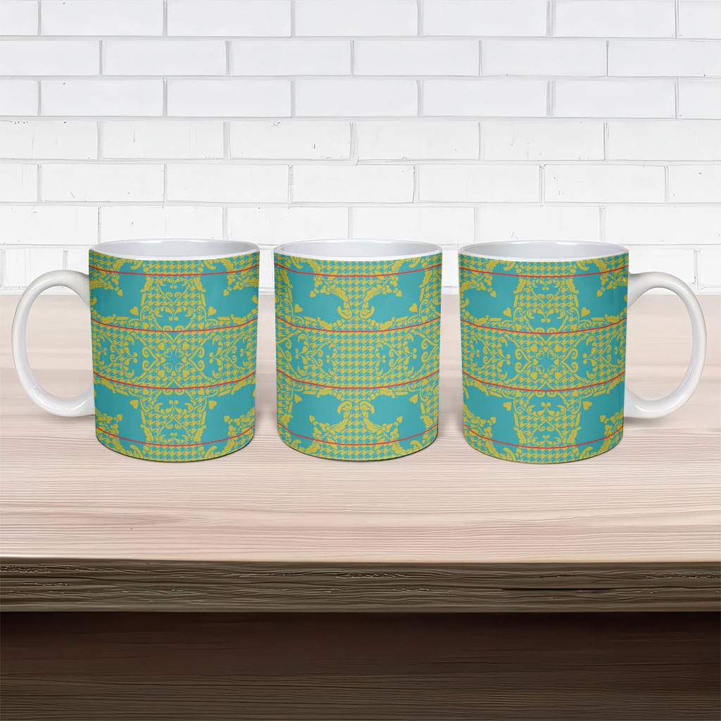 Green Hearts Crown Traditional Geometry Ceramic Mug Seanamarena Basotho Blanket Inspired