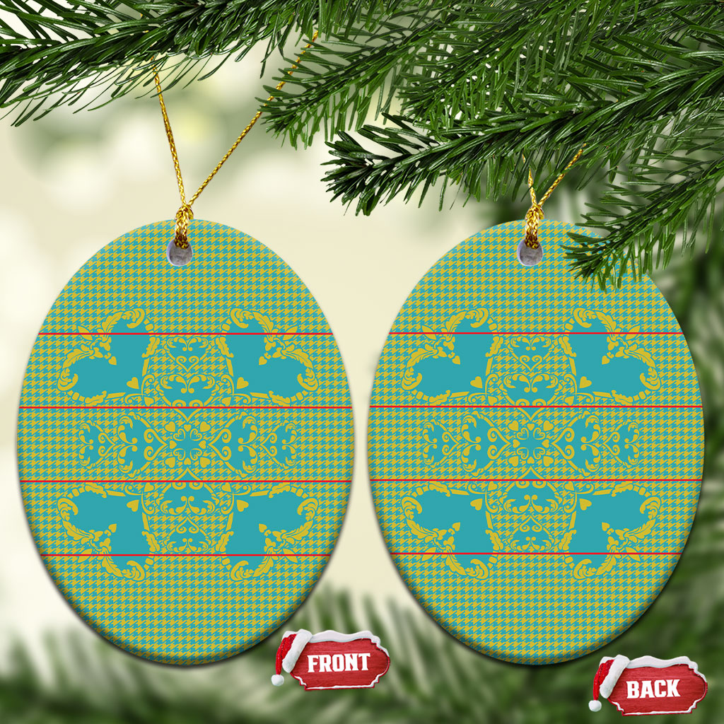 Green Hearts Crown Traditional Geometry Ceramic Ornament Seanamarena Basotho Blanket Inspired
