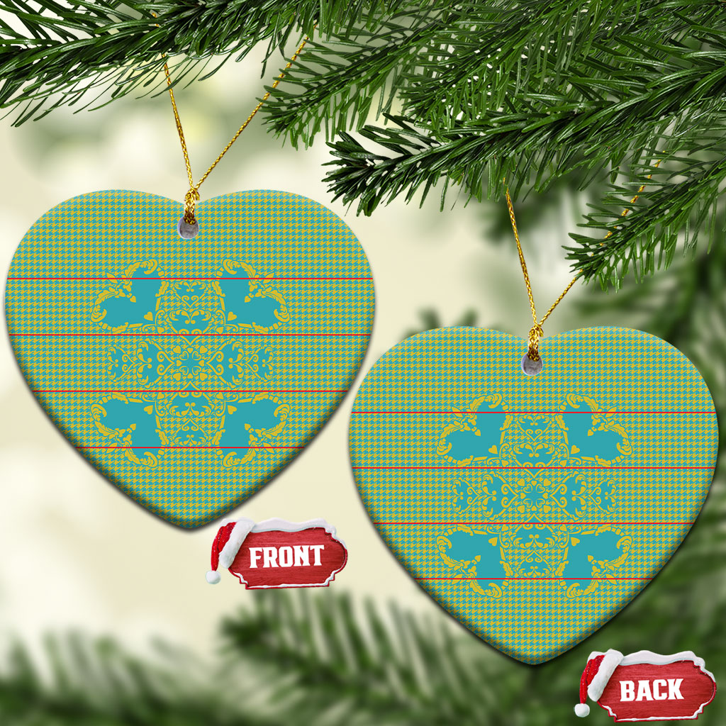Green Hearts Crown Traditional Geometry Ceramic Ornament Seanamarena Basotho Blanket Inspired