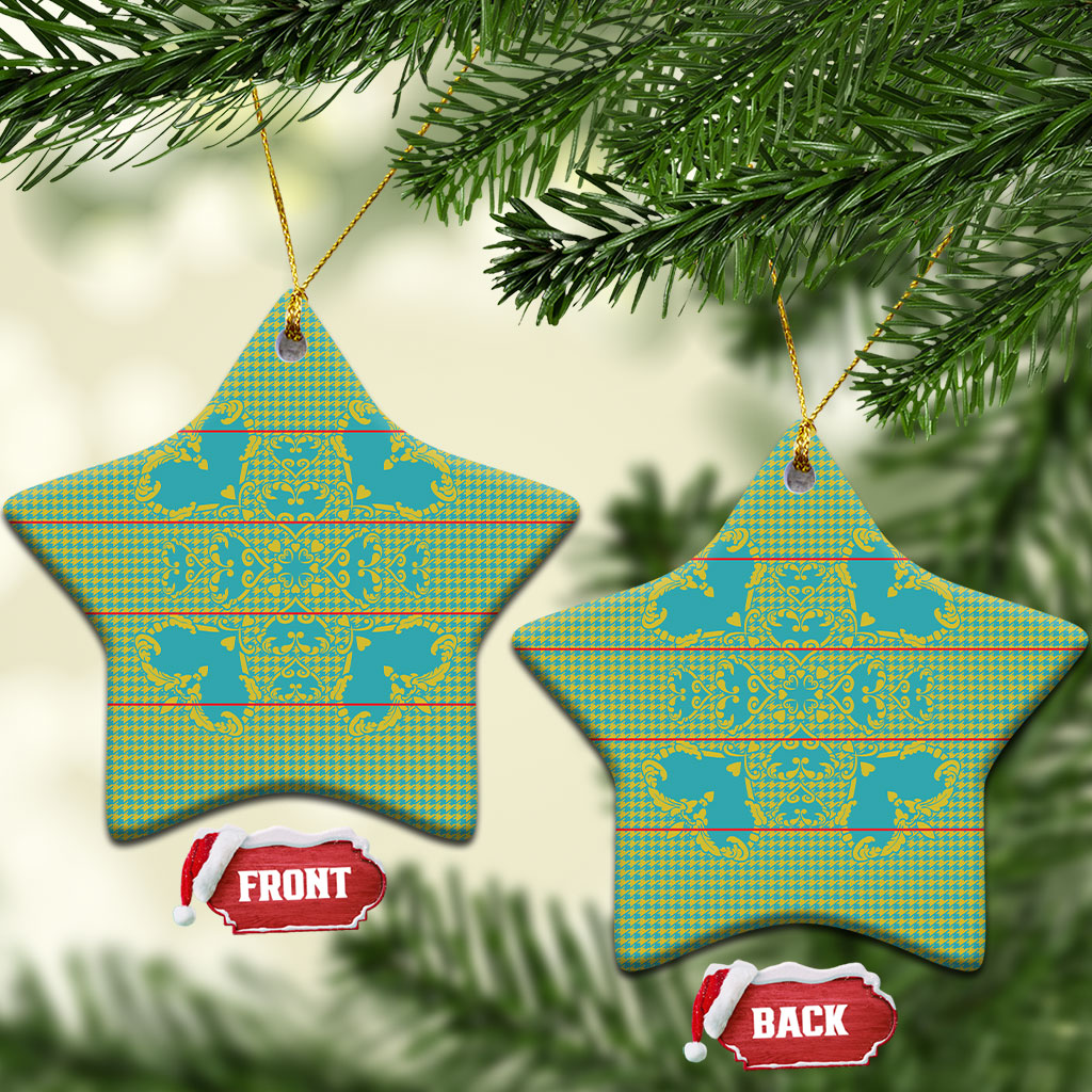 Green Hearts Crown Traditional Geometry Ceramic Ornament Seanamarena Basotho Blanket Inspired