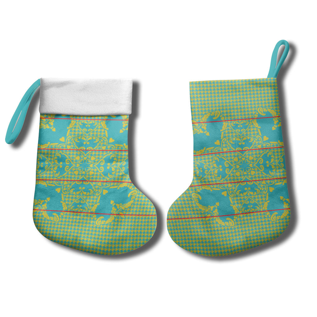 Green Hearts Crown Traditional Geometry Christmas Stocking Seanamarena Basotho Blanket Inspired
