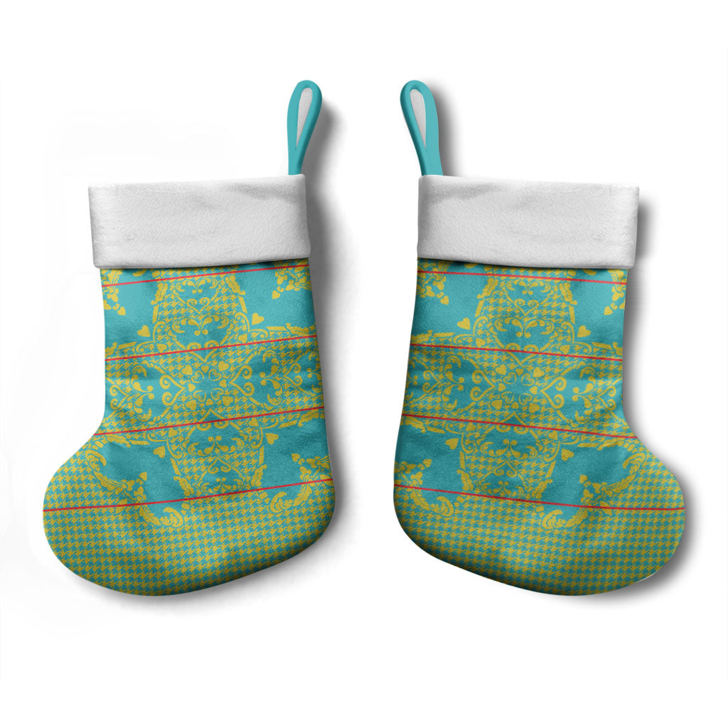 Green Hearts Crown Traditional Geometry Christmas Stocking Seanamarena Basotho Blanket Inspired