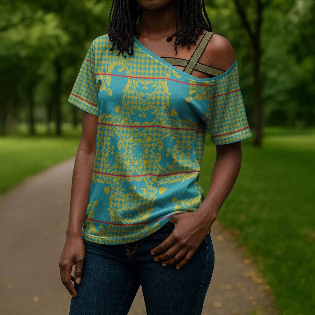 Green Hearts Crown Traditional Geometry Cross Shoulder Shirt Seanamarena Basotho Blanket Inspired