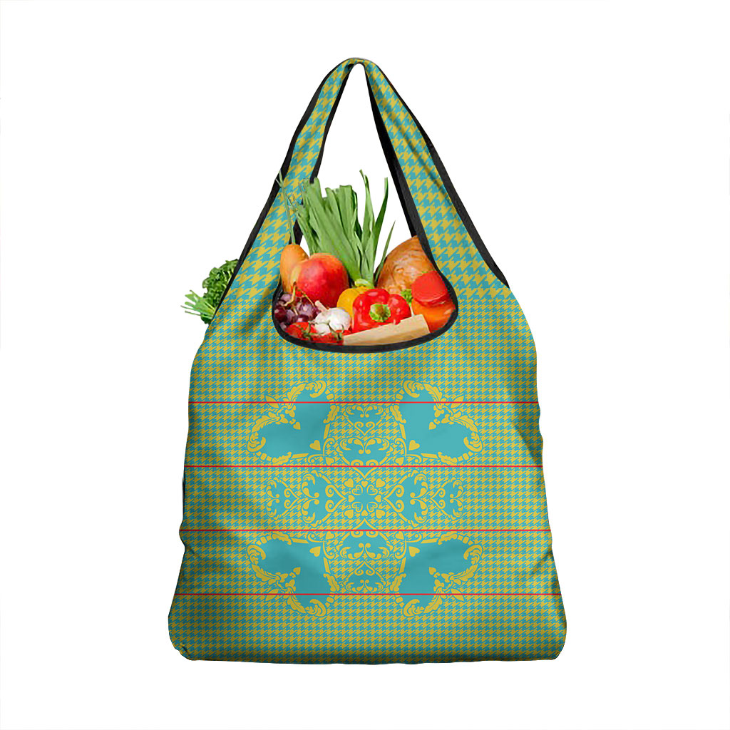 Green Hearts Crown Traditional Geometry Grocery Bag Seanamarena Basotho Blanket Inspired